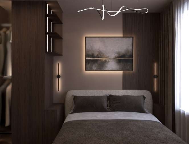 Projekt i wizualizacja mieszkania 70m2 - sypialnia master